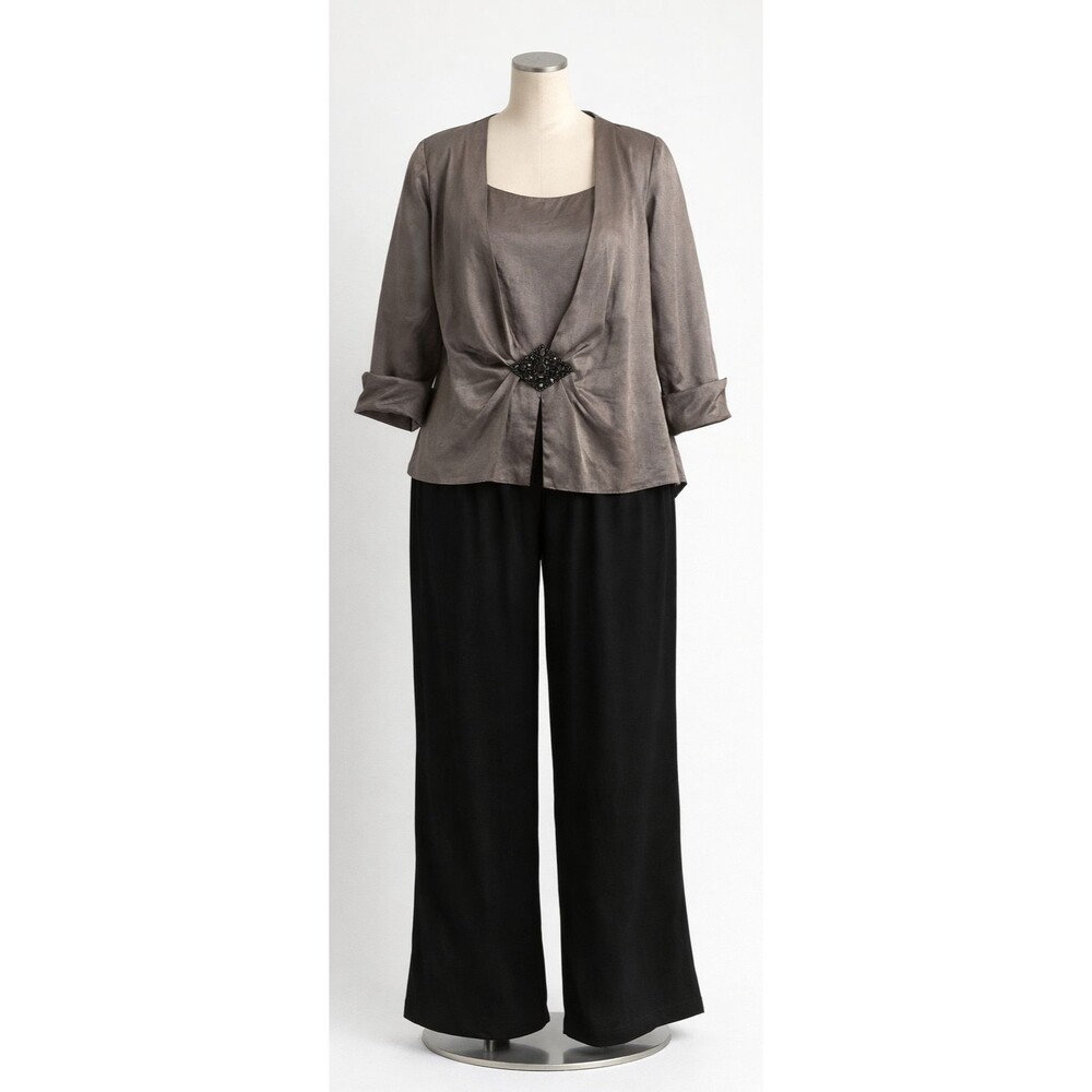 3PC Suit Womens J.R. Nites Jacket w/Tank & Black Slacks 18W Rave Mobwife Formal